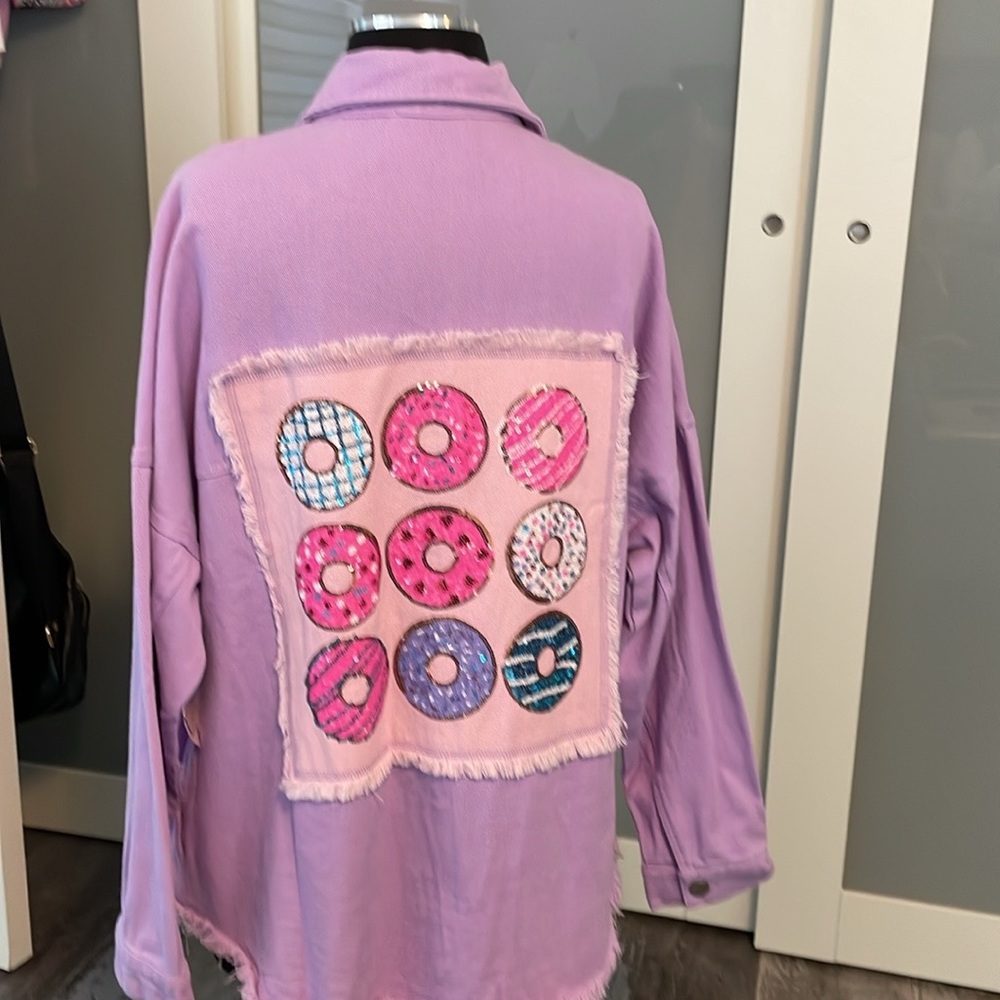 Long frayed bottom denim jacket/shacket. Oversized